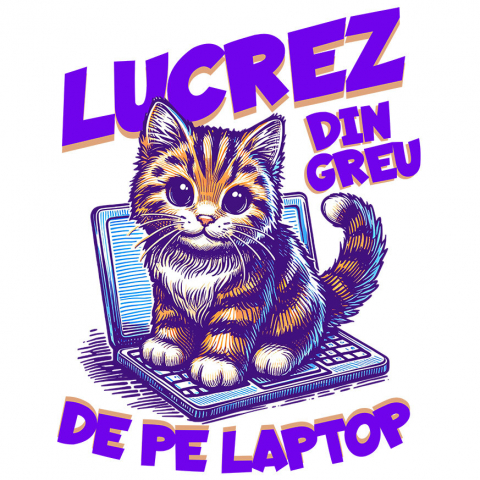 Sticker Adeziv Autocolant Personalizat Pisică Veselă pe Laptop – Work From Home cu Animale Blănoase