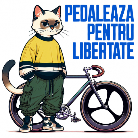 SPORT - Sticker Adeziv Autocolant Personalizat Pisică Modernă pe Bicicletă – Design Haios pentru Cadouri Personalizate