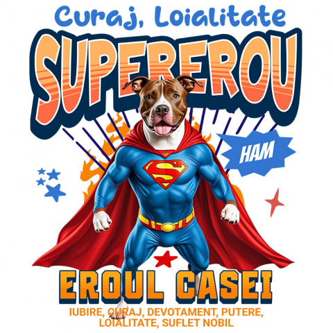 Supereroi - Sticker Adeziv Autocolant Personalizat Pitbull în Costum de Superman – Produse Personalizate pentru Familie și Copii