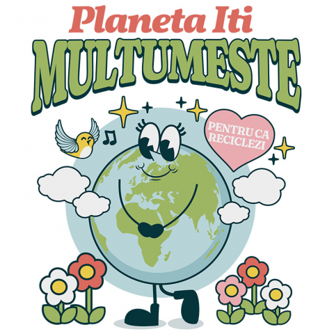 PLANETA - Sticker Adeziv Autocolant Personalizat "Planeta veselă cu gene lungi – Protejează natura, cadouri ecologice personalizate pentru familie"