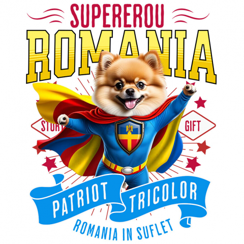 Sticker Personalizat - Sticker Adeziv Autocolant Personalizat Pomeranian În Costum de Căpitan România - Cadouri Personalizate pentru Iubitorii de Animale