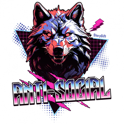 ANIMALE - Sticker Adeziv Autocolant Personalizat „Portret personalizat lup furios cu colți și ochii roșii – Cadouri pentru fani horror”