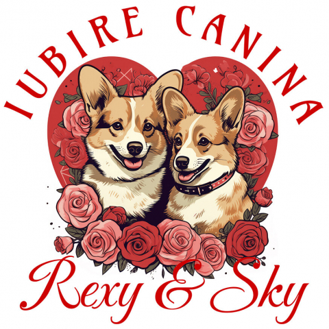 Sticker Adeziv Autocolant Personalizat Portret Cuplu Câini – Rexy & Sky Valentine's Day | Cadou Personalizat