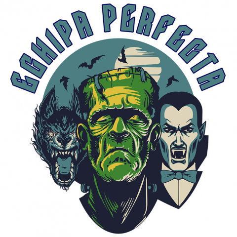BASME - Sticker Adeziv Autocolant Personalizat „Portret Lup, Dracula și Frankenstein Personalizat – Cadouri Tematice pentru Halloween și Familie”