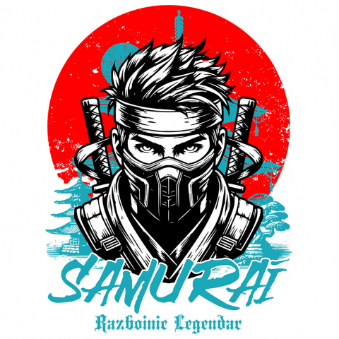 RAZBOINIC - Sticker Adeziv Autocolant Personalizat Cadouri personalizate – Portret ninja cu mască și sabii, samurai războinic legendar