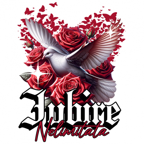 DRAGOSTE - Sticker Adeziv Autocolant Personalizat „Porumbel Alb Trandafiri Roșii - Cadou Personalizat „Iubire Nelimitată” pentru Ziua Îndrăgostiților, Familie, Copii și Prieteni”