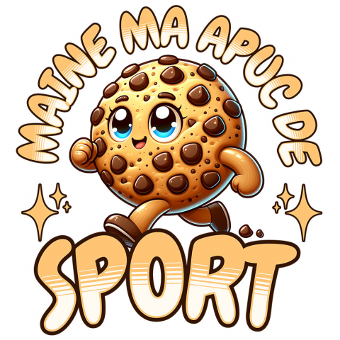 MANCARE - Sticker Adeziv Autocolant Personalizat Prăjitură Biscuit Vesel cu Text Amuzant „Mâine Mă Apuc De Sport” | Cadou Personalizat