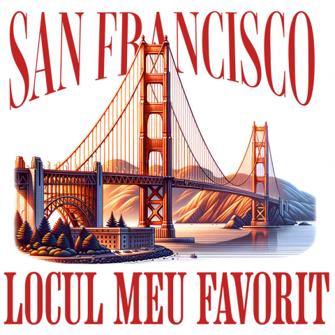 Cadouri Pentru Cupluri - Sticker Adeziv Autocolant Personalizat "Priveliste Pod San Francisco – Apus de Soare și Locul Meu Preferat"