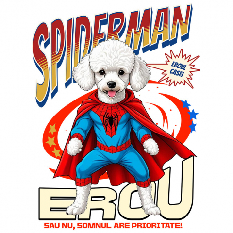 Sticker Personalizat - Sticker Adeziv Autocolant Personalizat Pudel în Costum Spider-Man cu Pelerină - Cadou Personalizat pentru Copii și Iubitorii de Câini