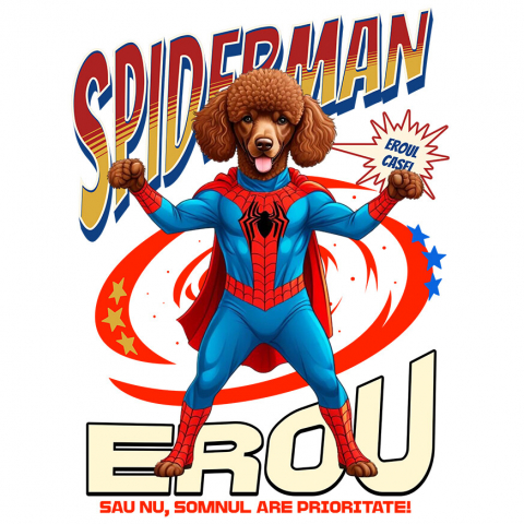 Sticker Adeziv Autocolant Personalizat Pudel în Costum Spider-Man cu Pelerină - Cadou Personalizat pentru Iubitorii de Câini și Copii