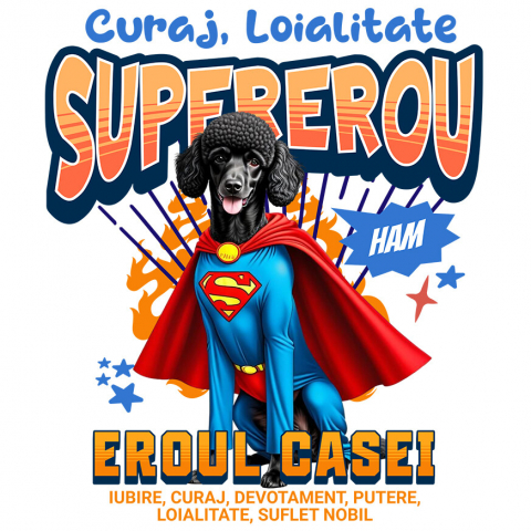 Cadouri Pentru Cupluri - Sticker Adeziv Autocolant Personalizat Pudel în Costum de Superman – Produse Personalizate pentru Familie și Copii