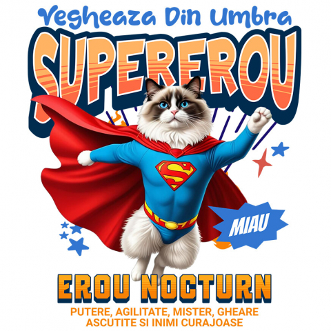 Sticker Adeziv Autocolant Personalizat Pisică Ragdoll Supererou – Design Personalizat pentru Iubitorii de Animale și Familie