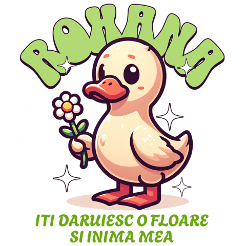 Cadouri Pentru Ea - Sticker Adeziv Autocolant Personalizat Rata cu Floare Margaretă - Cadou Personalizat pentru Valentine's Day și Dragoste