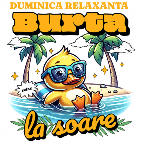 Cadouri Pentru Cupluri - Sticker Adeziv Autocolant Personalizat "Produse personalizate pentru vacanță – Rățușca galbenă cu ochelari de soare la plajă în apă"