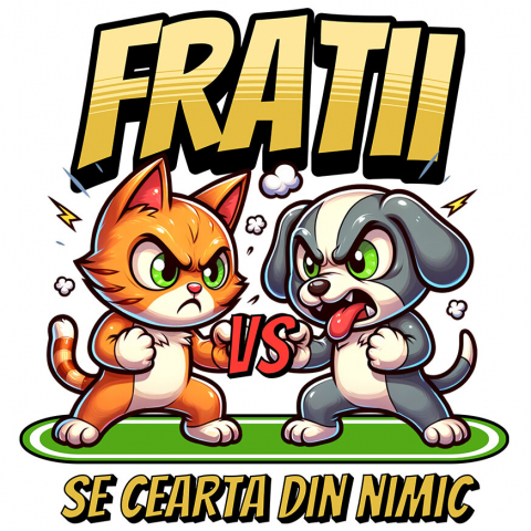 COPII - Sticker Adeziv Autocolant Personalizat Pisica și Câine – Război Amuzant între Frați „Se Cearta Din Nimic” – Cadou Personalizat