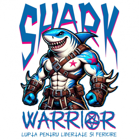 Sticker Adeziv Autocolant Personalizat Tricou Personalizat Rechin Puternic – Luptă pentru Libertate și Fericire | Cadou Inspirațional