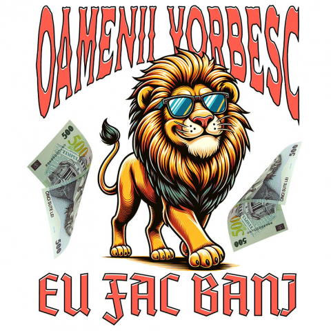 BANI - Sticker Adeziv Autocolant Personalizat Leu Fericit cu Ochelari și Bancnote – Design Motivațional Personalizat