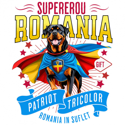 Sticker Adeziv Autocolant Personalizat Rottweiler în Costum de Căpitan România – Cadou Personalizat pentru Iubitorii de Câini