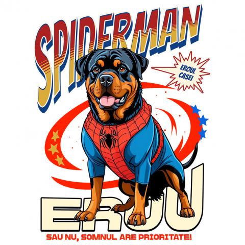 Sticker Personalizat - Sticker Adeziv Autocolant Personalizat Rottweiler în Costum Spider-Man - Cadou Personalizat pentru Copii și Familie