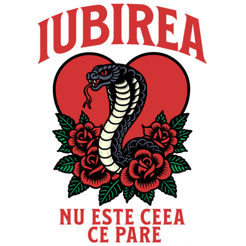 Sticker Adeziv Autocolant Personalizat „Șarpe Printre Flori Roșii - Cadou Personalizat „Iubirea Nu Este Ceea Ce Pare” pentru Familie, Copii, Tati și Prieteni”