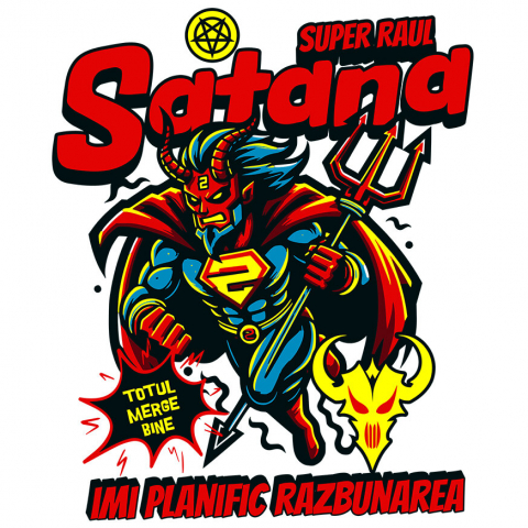 Sticker Adeziv Autocolant Personalizat Satana Diavol În Costum De Super Erou Cu Coarne Și Coadă – Cadou Personalizat „Îmi Planific Răzbunarea”