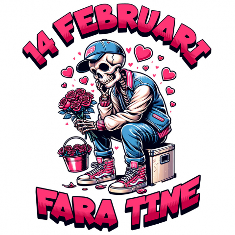 DRAGOSTE - Sticker Adeziv Autocolant Personalizat „Schelete Cu Buchet De Flori Trist - Cadou Personalizat „14 Februarie Fără Tine, Dragoste” pentru Familie, Copii și Prieteni de Valentine's Day”