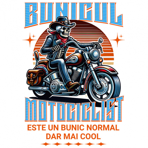 Sticker Adeziv Autocolant Personalizat Schelete Uman Cu Pălărie, Bandană Roșie și Motor Vintage – Stil Clasic Moto