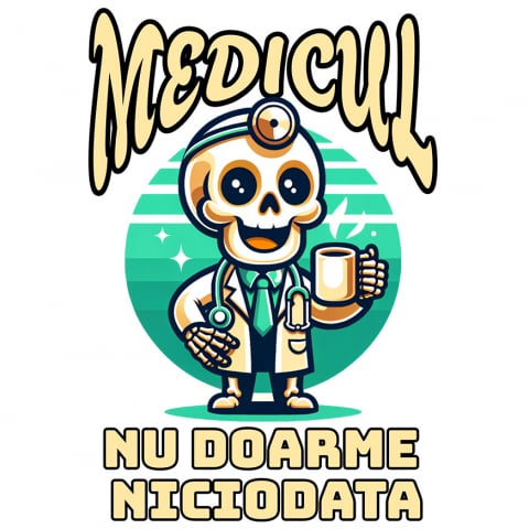 MESERII - Sticker Adeziv Autocolant Personalizat Schelete Vesel Cu Cafea – Somn Niciodată, Doar Energie!
