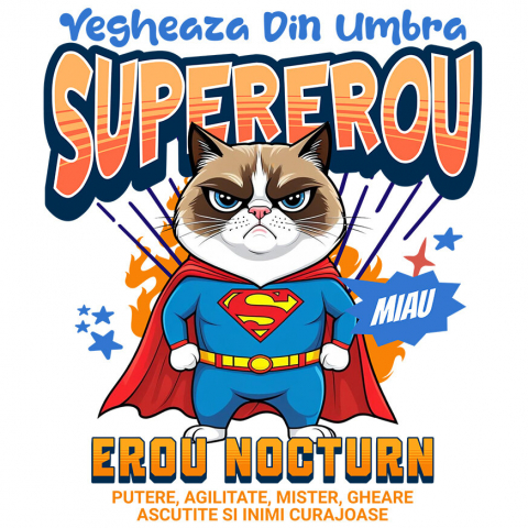 Cadouri Pentru Cupluri - Sticker Adeziv Autocolant Personalizat Scottish Fold în Costum de Superman – Cadou Haios pentru Iubitorii de Pisici