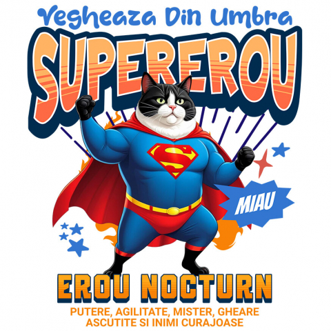 Cadouri Pentru Ea - Sticker Adeziv Autocolant Personalizat Scottish Fold în Costum de Superman – Cadoul Perfect pentru Iubitorii de Pisici