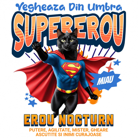 Sticker Adeziv Autocolant Personalizat Scottish Fold în Costum de Superman – Cadou pentru Iubitorii de Pisici