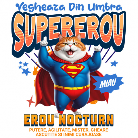 Cadouri Pentru Ea - Sticker Adeziv Autocolant Personalizat Scottish Fold în Costum de Superman – Cadou Amuzant pentru Iubitorii de Pisici
