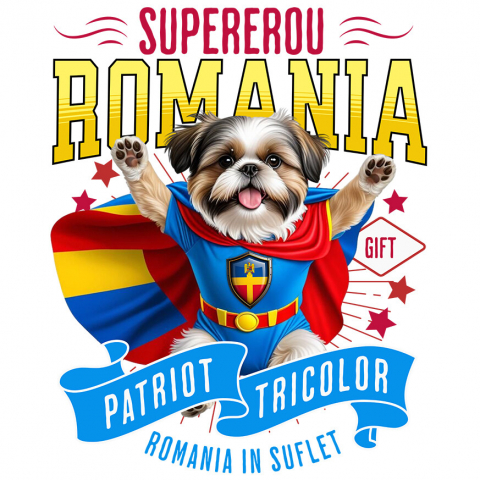 Sticker Adeziv Autocolant Personalizat Shih Tzu în Costum de Căpitan România – Cadou Personalizat pentru Iubitorii de Câini