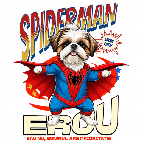 Sticker Adeziv Autocolant Personalizat Shih Tzu în Costum Spider-Man - Cadou Personalizat pentru Copii și Familie