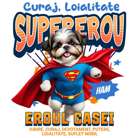 Cadouri Pentru Cupluri - Sticker Adeziv Autocolant Personalizat Shih Tzu în Costum de Superman – Produse Personalizate pentru Copii și Familie