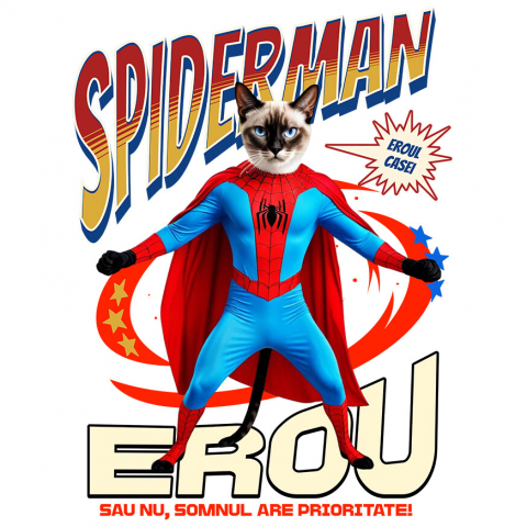 Sticker Adeziv Autocolant Personalizat Pisică Siameză în Costum Spider-Man - Cadou Personalizat pentru Iubitorii de Pisici și Copii