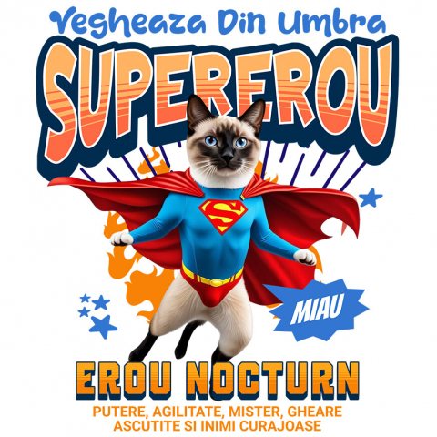 Sticker Adeziv Autocolant Personalizat Pisică Siameză Supererou – Design Personalizat pentru Iubitorii de Animale și Familie