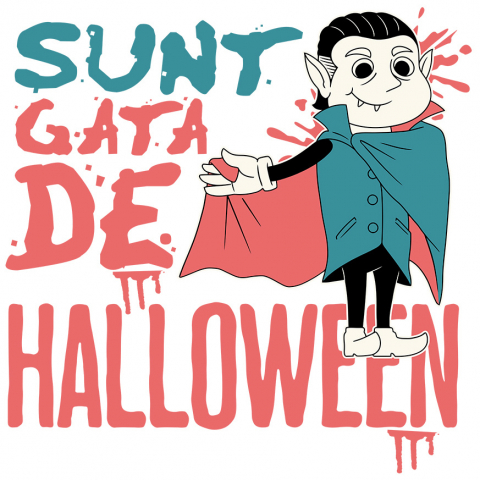 HALLOWEEN - Sticker Adeziv Autocolant Personalizat Costum Dracula Cu Colți Și Capa | Halloween Horror pentru Copii și Adulți