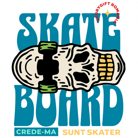 SPORT - Sticker Adeziv Autocolant Personalizat Skateboard cu Craniu – Design Urban pentru Iubitorii de Adrenalină
