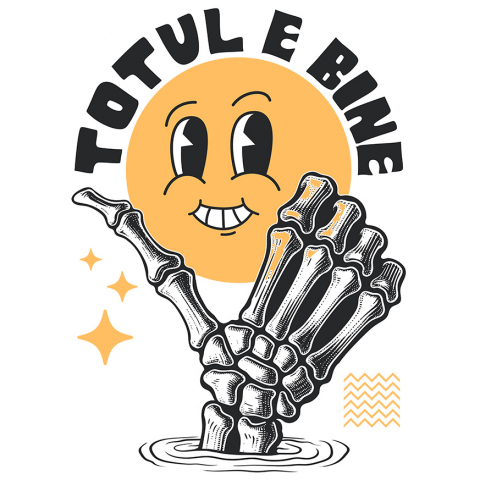 Sticker Adeziv Autocolant Personalizat Smiley Face Vesel și Mână Umană - Mesaj Incurajator „Totul E Bine” Cadou Motivațional