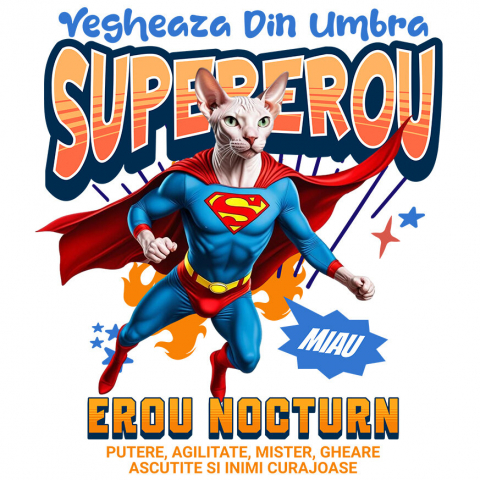 Sticker Adeziv Autocolant Personalizat Pisică Sphynx Supererou – Design Personalizat pentru Iubitorii de Animale și Familie