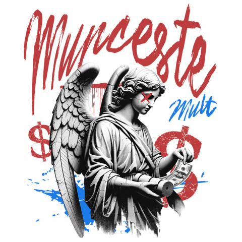 INGERI - Sticker Adeziv Autocolant Personalizat Statuie Fata Cu Aripi Înger – Cadou Motivational „Munceste Mult” Cu Dolari
