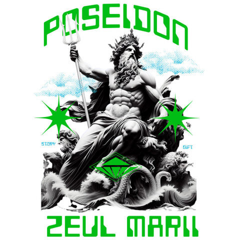 INGERI - Sticker Adeziv Autocolant Personalizat Statuie Grecească Poseidon – Cadou Personalizat Trident Coroana Regală