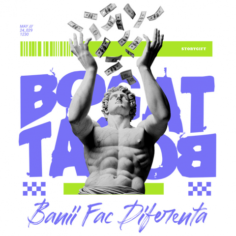 Sticker Adeziv Autocolant Personalizat Statuie Aruncând Bancnote Bani – Mesajul „Banii Fac Diferența” pentru Familie și Prieteni