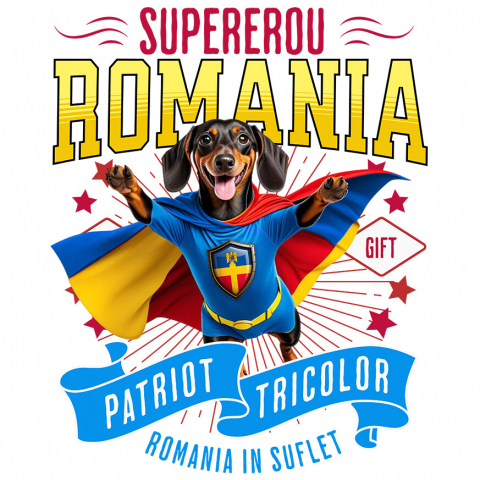 Sticker Adeziv Autocolant Personalizat Teckel / Dachshund în Costum de Căpitan România – Cadou Personalizat pentru Iubitorii de Câini