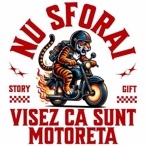 Sticker Adeziv Autocolant Personalizat Tigru Furios Pe Motor Vintage – Design Amuzant și Plin de Pasiune