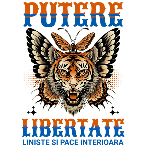 Cadouri Pentru Ea - Sticker Adeziv Autocolant Personalizat Tigru Furios cu Colți și Aripi de Fluture - Putere și Libertate Motivatională pentru Cadouri Personalizate