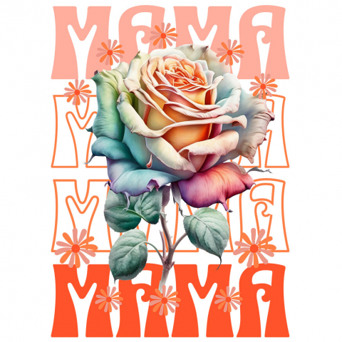 Flori - Sticker Adeziv Autocolant Personalizat Trandafir Multicolor cu Text „Mama, Femeie, Flori, Natura” | Cadouri Personalizate pentru Mama și Femei