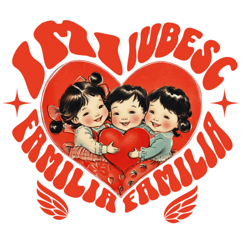 Familie - Sticker Adeziv Autocolant Personalizat Cadou Personalizat „Trei Copii Inima Dragoste” | Mesaje Iubitoare pentru Familia și Frați