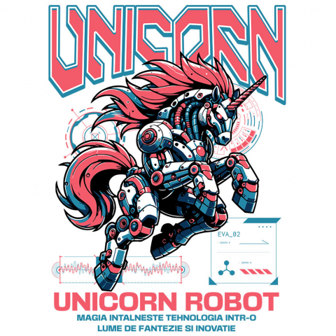 COPII - Sticker Adeziv Autocolant Personalizat Unicorn Roz Robot Inteligent – Cadou Personalizat pentru Copii și Familie